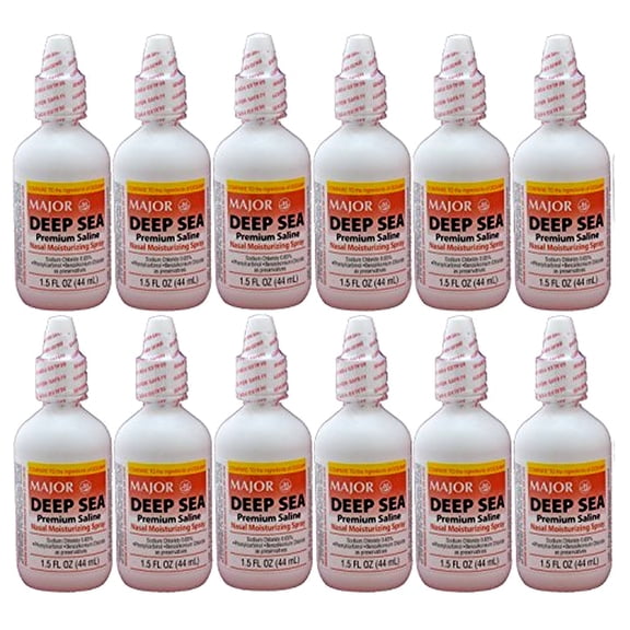 Deep Sea Saline Nasal Spray Generic for Ocean Nasal Moisturizing Spray 1.5 oz per Bottle Pack of 12 Bottles by Major Pharmaceuticals