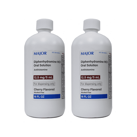 Major Diphenhydramine HCI 12.5mg/5 mL Oral Solution, Cherry, 16 Ounce Pack of 2