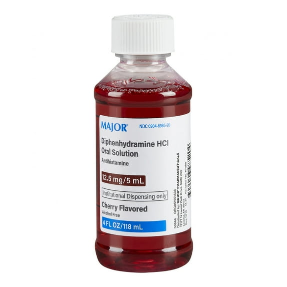 Major Diphenhydramine HCI 12.5mg/5 mL Oral Solution, Cherry, 4 Ounce