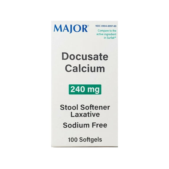 Major Docusate Calcium 240mg Stool Softener Laxative Softgels, 100 Count