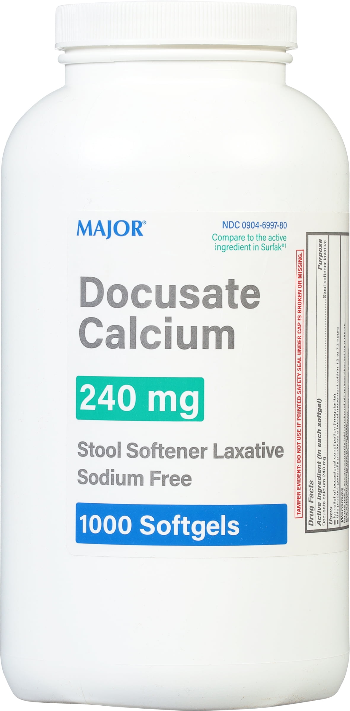Major Docusate Calcium Stool Softener 240 mg 1000 Softgels