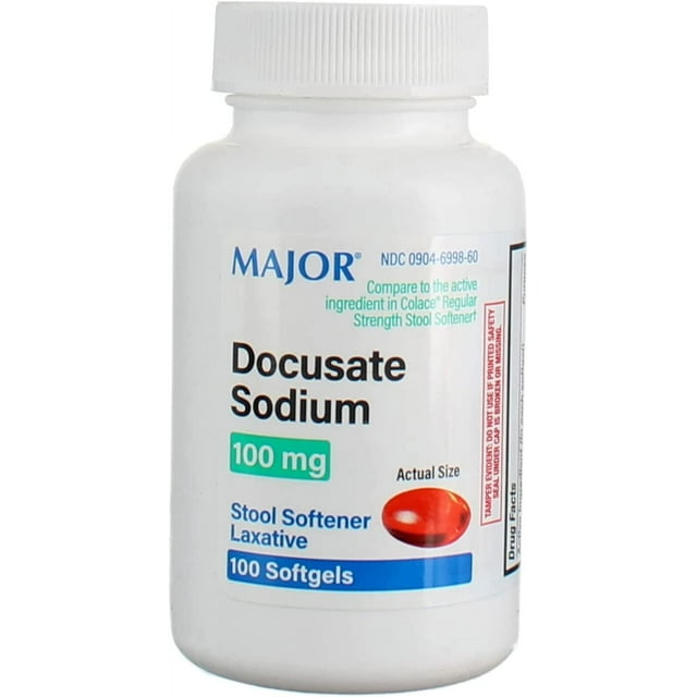 Major Docusate Sodium 100 mg Laxative Softgels for Occasional Constipation, 1-Pack
