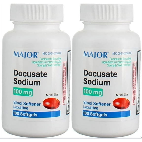 Major Docusate Sodium 100 mg Laxative Softgels for Occasional Constipation, 2-Pack