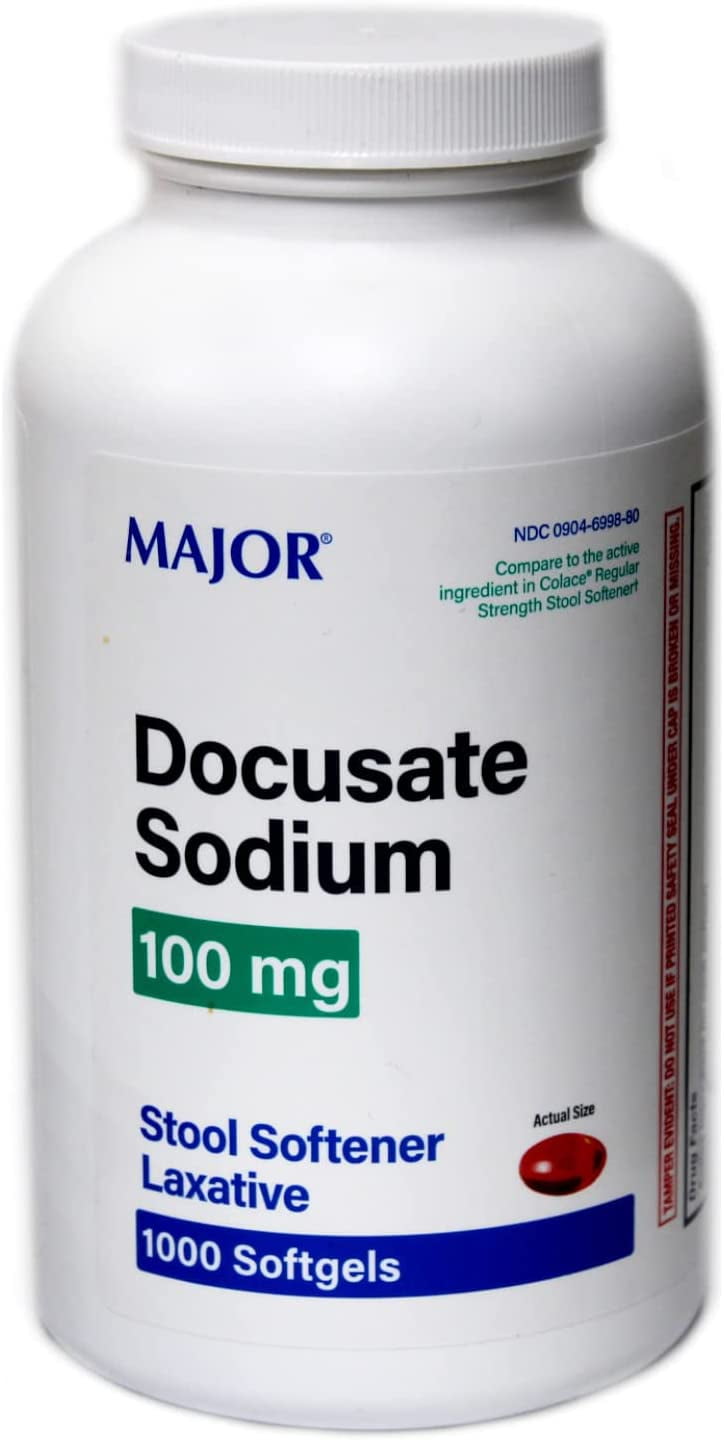 Major Dok Stool Softeners 1000 Softgels 100 Mg Constipation Relief