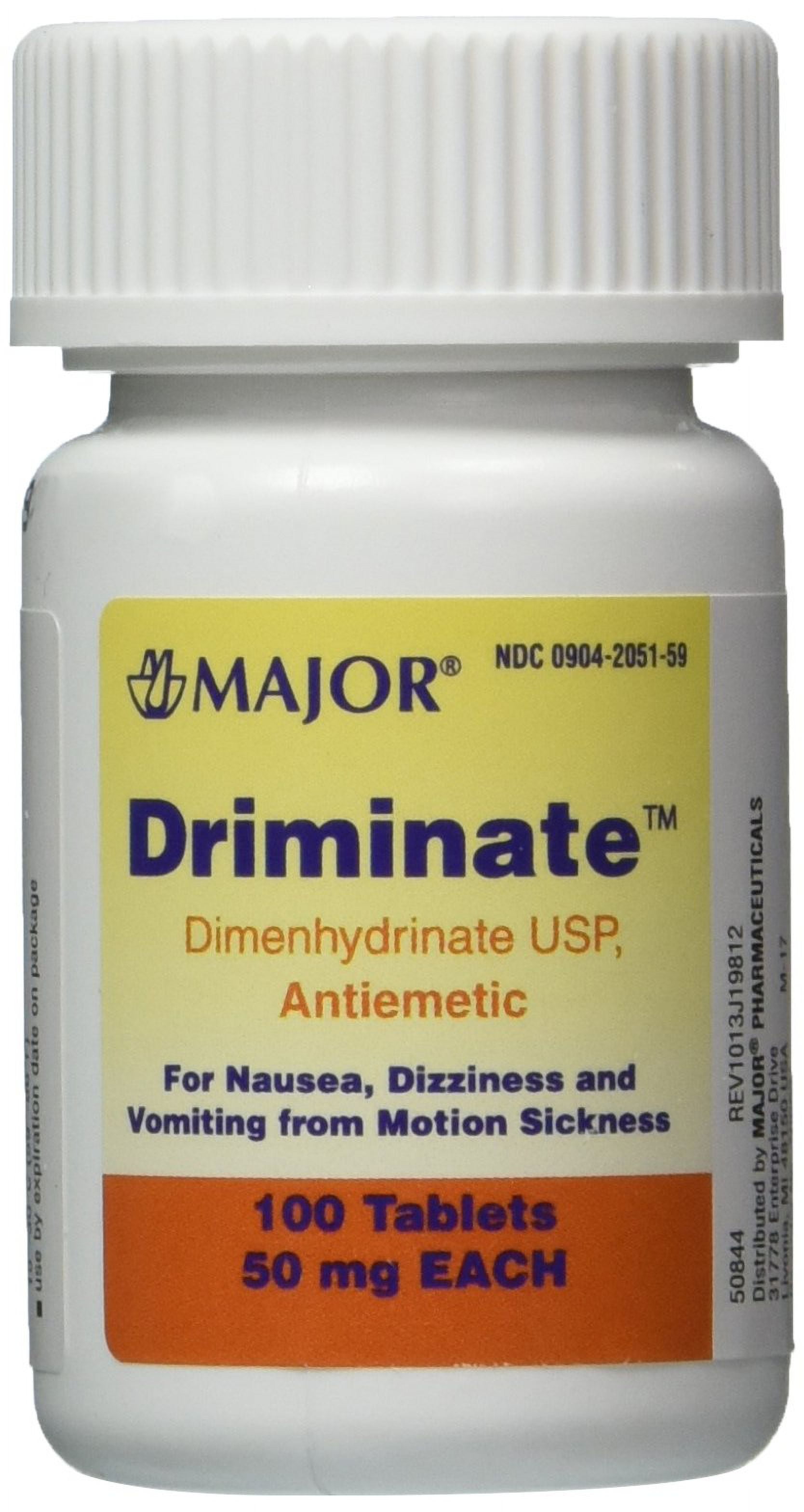 Major Driminate 50 mg 100 Count, OTC Medicine for Motion Sickness