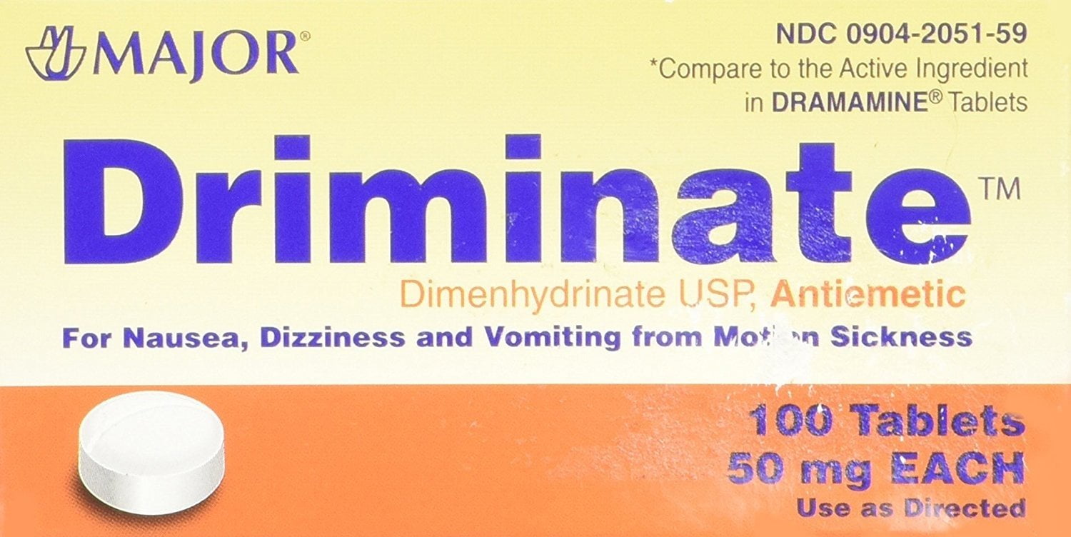 Major Driminate 50 mg 100 Count, OTC Medicine for Motion Sickness