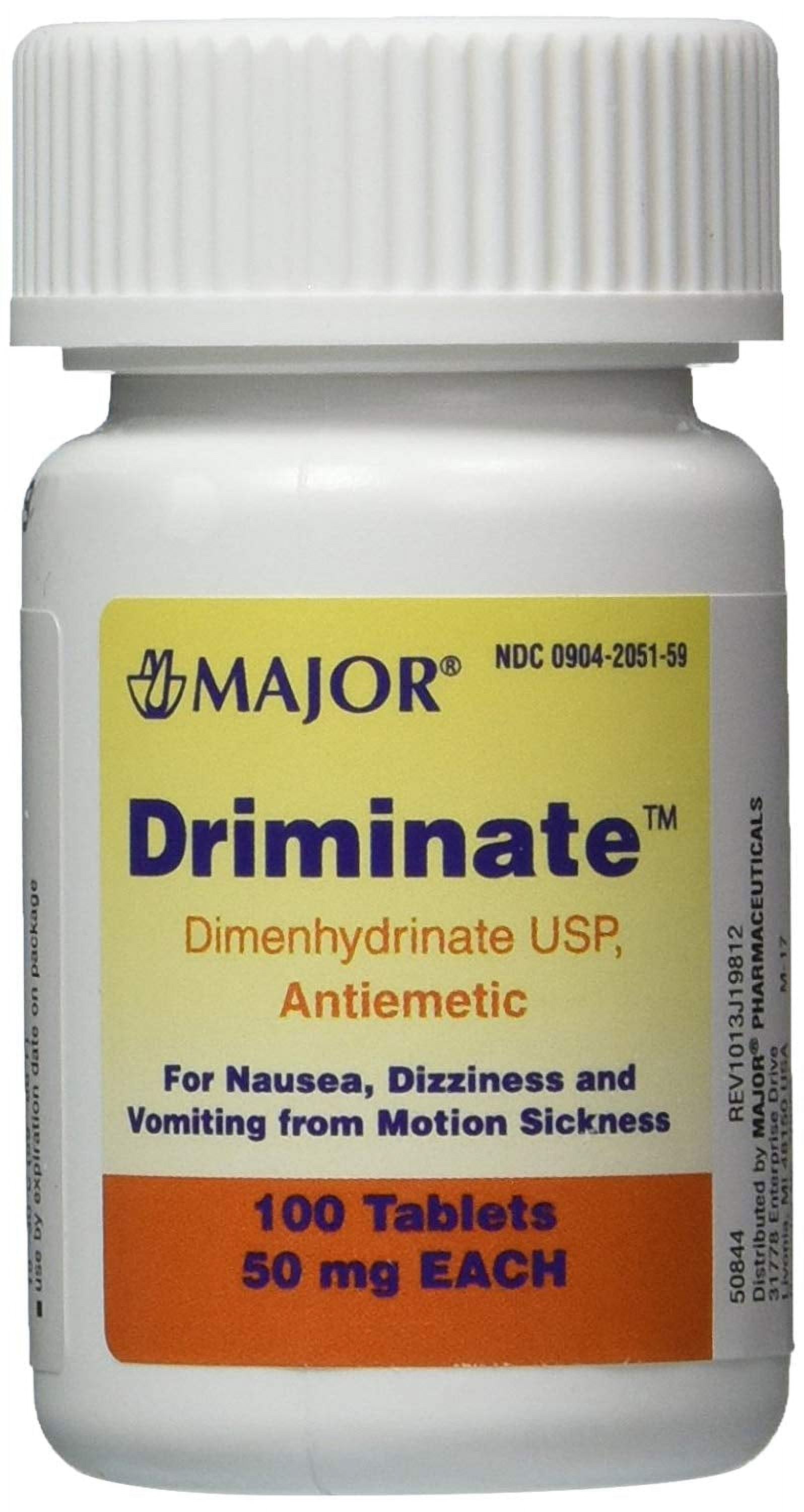 Major Driminate 50 mg 100 Count, OTC Medicine for Motion Sickness