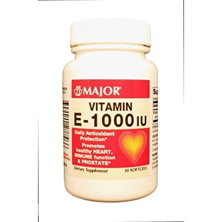 Major E-100 IU Dl-Alpha Tocopheryl Vitamin E Dietary Supplement Tablets, Yellow, 30 Count