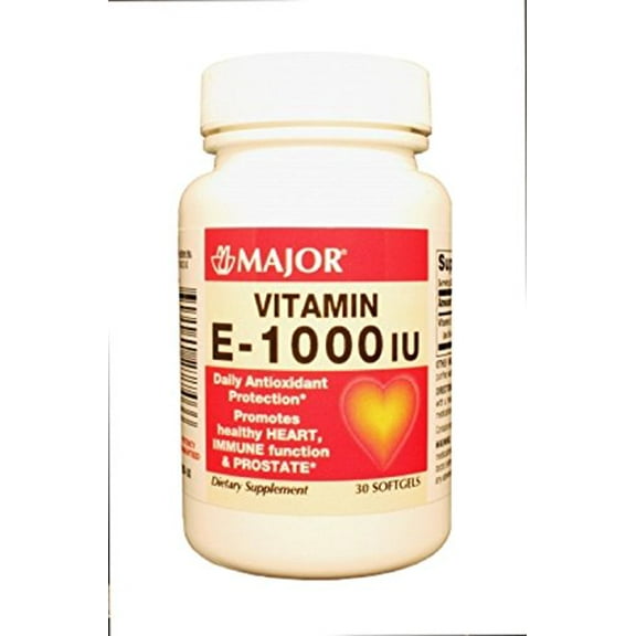 Major E-100 IU Dl-Alpha Tocopheryl Vitamin E Dietary Supplement Tablets, Yellow, 30 Count