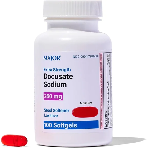 Major Extra Strength Docusate Sodium 250 mg Stool Softener Laxative Softgels, 100 Ea, 6 Pack