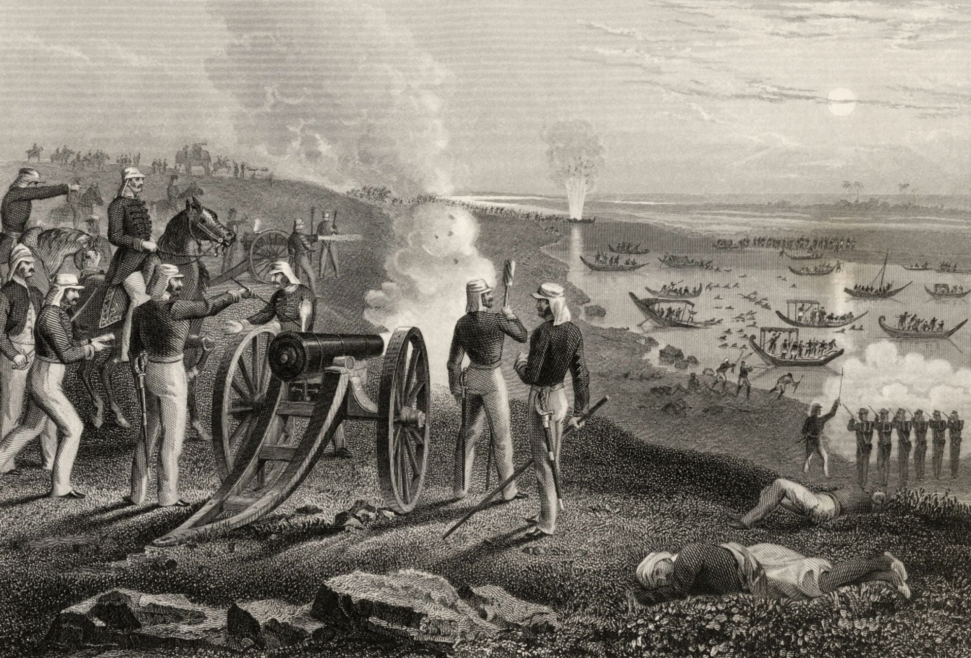 Major Eyre Driving The Oude Rebels From Allahabad 1857 From The History Of The Indian Mutiny Published 1858 Canvas Art - Ken Welsh Design Pics (34 x 24)
