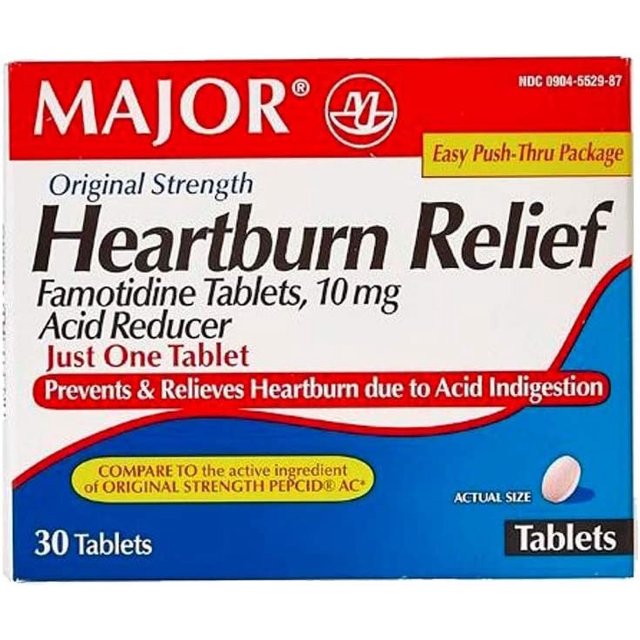Major Famotidine Heartburn Relief Acid Reducer 10mg Original Strength