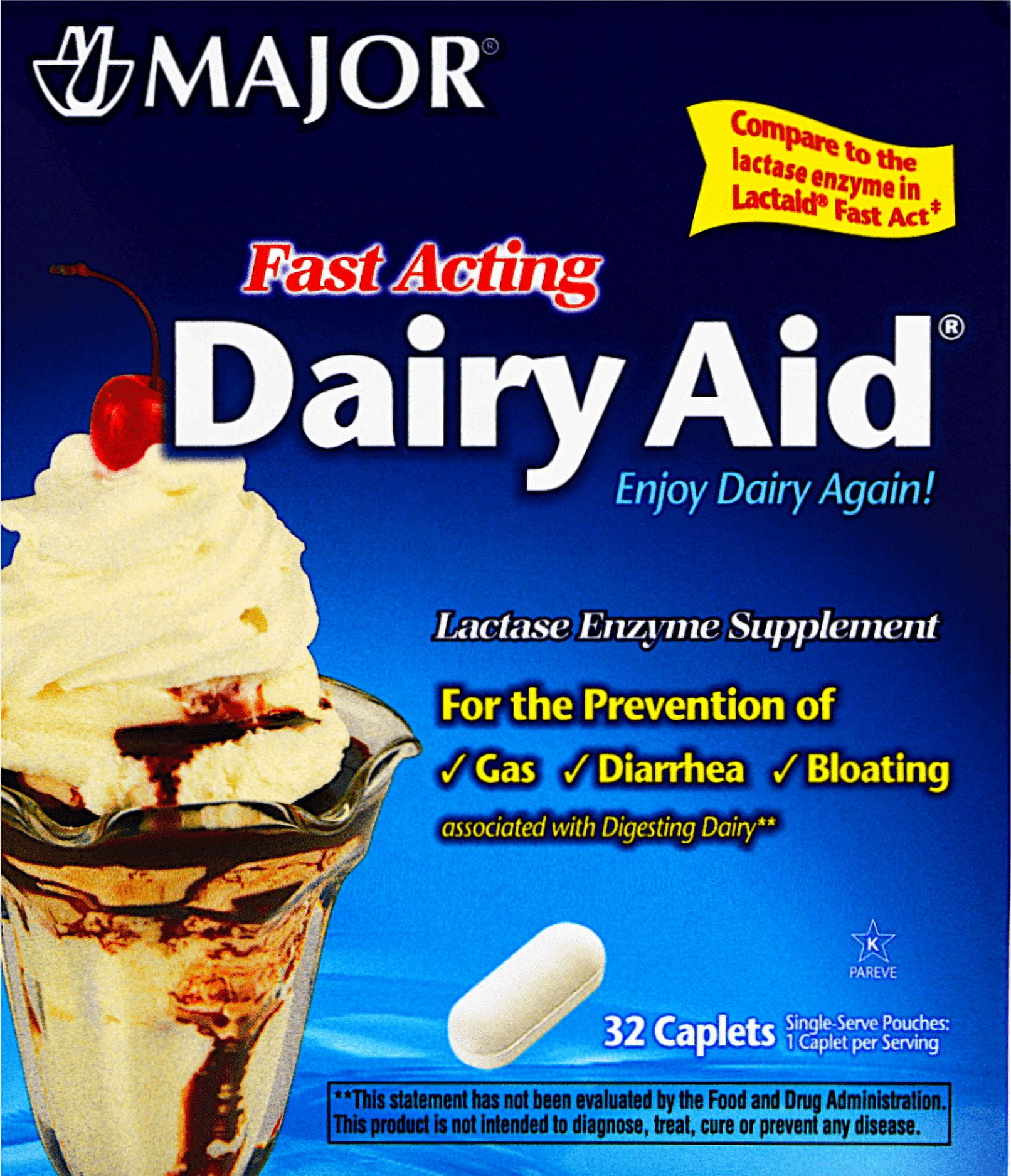Major Fast Acting Dairy Aid Lactase Enzyme Supplement for Prevention of