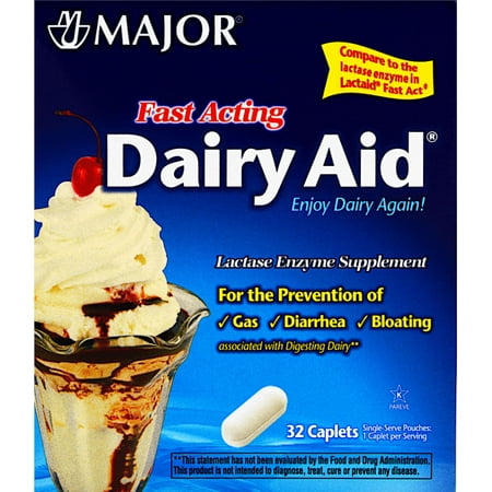 Major Fast Acting Dairy Aid Caplets, 32 Count