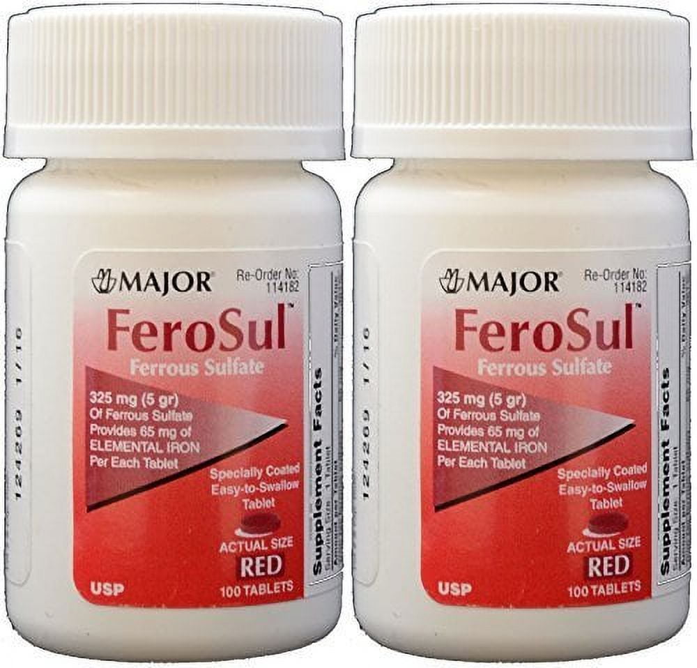 Major FeroSul Ferrous Sulfate 325mg Red Tablets 100 ct