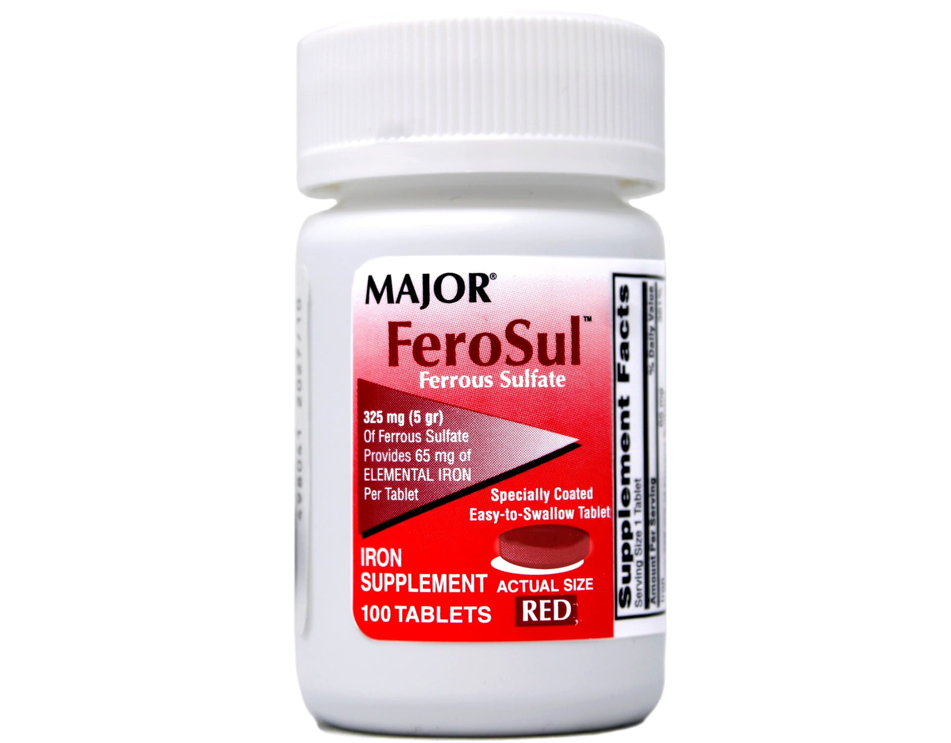 Major FeroSul Tablets, 325 mg, Red, 100 Count