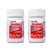 Major FeroSul Ferrous Sulfate Tablets, 325 mg, Iron Supplement, Red, 100 Count - 2 Pack
