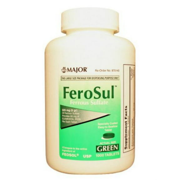 Major Ferrous Sulfate 325mg, Green, Tablets, 1000 Count