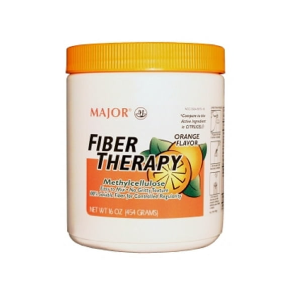 Major Fiber Therapy Easy to Mix Non-Gritty Texture Orange Flavor Methylcellulose 100% Soluble Fiber for Controlled Regularity Powder - 16 Oz