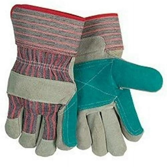 Major Gloves & Safety 30-3110 Leather Green Double Palm Work Gloves Pack - 6 Dozen