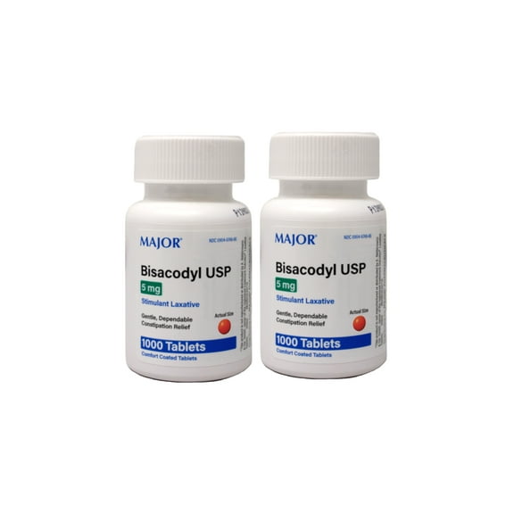 Major Laxative Bisacodyl 5mg Enteric Coated Compare To Dulcolax 1000 Each - 2 Pack