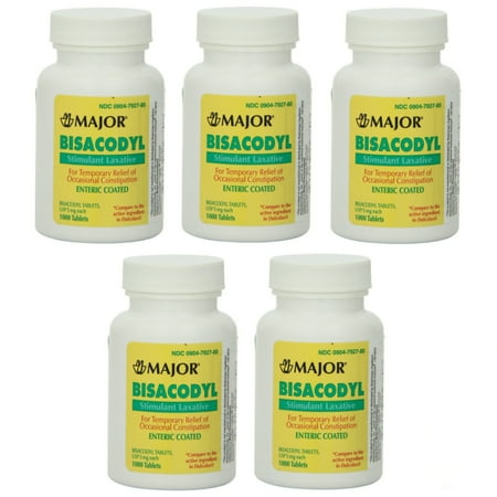 Major Laxative Bisacodyl 5mg Enteric coated Compare to Dulcolax 1000 Each 5 Pack