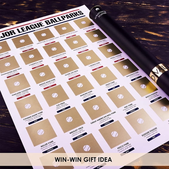 Major League Ballparks Scratch off Poster - Large Easy to Frame Baseball Parks Checklist - American National Baseball Stadium Map - Scratcher Included$$Home Decor, Kitchen, & Other