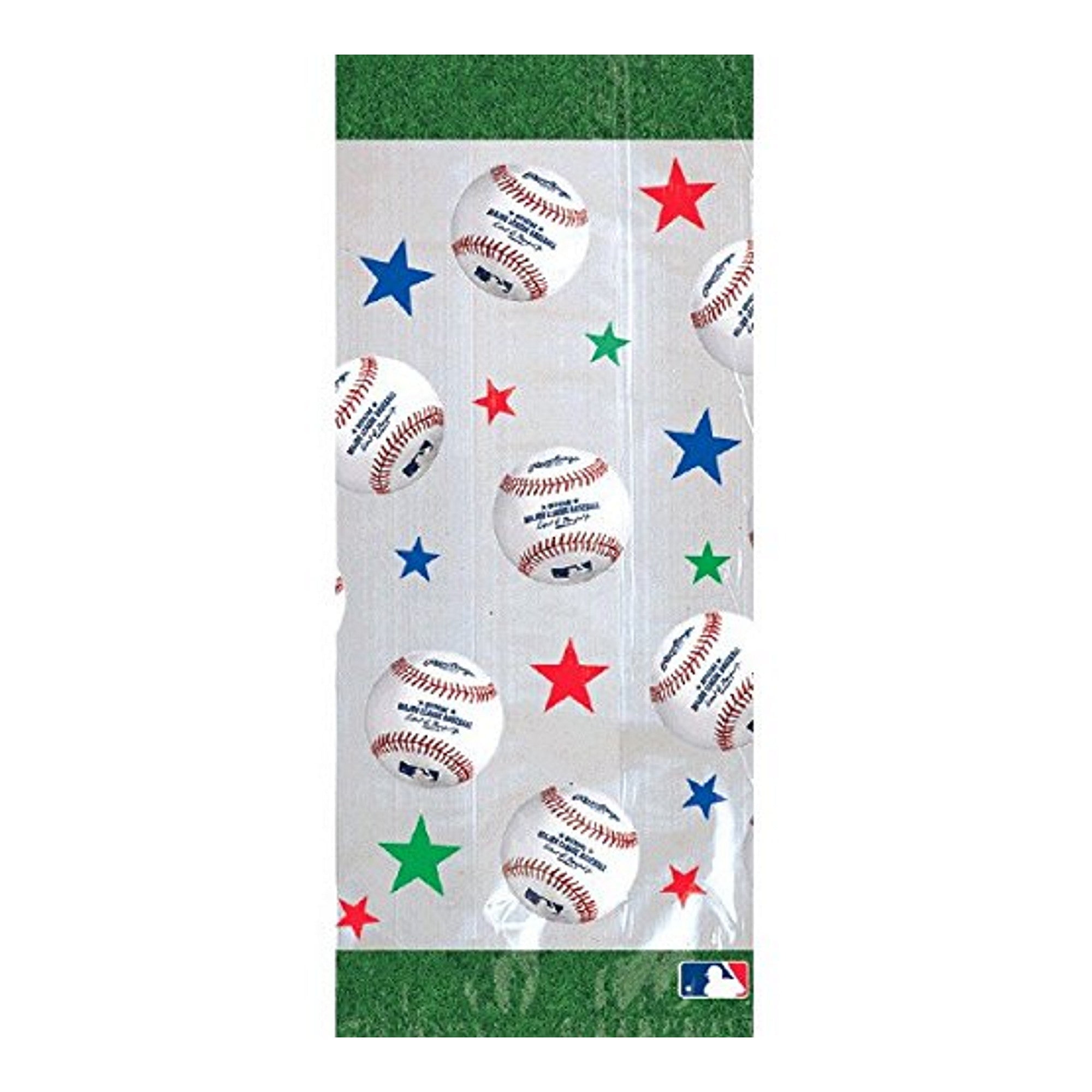 Major League Baseball Cello Party Bags With Green Twist Ties - 11 1/2in. H x 5in. W x 3. 25in. D - 20 Pack (374960)