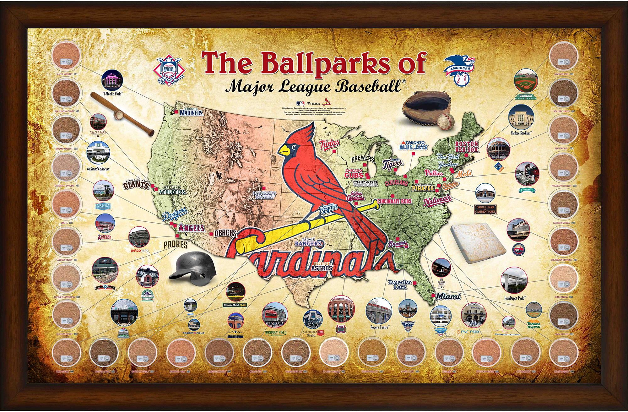 Pards Baseball Map Major League Baseball Parks Framed 20