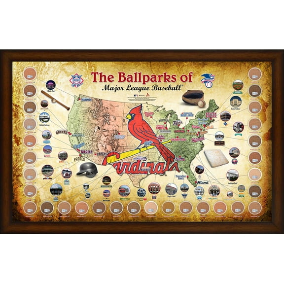 Major League Baseball Parks Framed 20" x 32" St. Louis Cardinals Map Collage with Game-Used Dirt from All 30 Stadiums - Fanatics Authentic Certified
