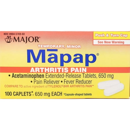 Major Mapap Acetaminophen Arthritis Pain Caplets, 650 mg, White, 100 Count
