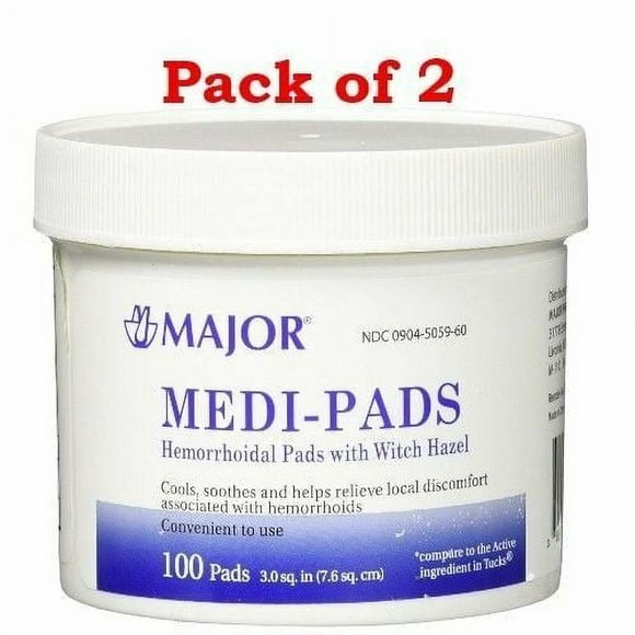 Major Medi-Pads Hemorrhoidal Pads With Witch Hazel, 100 Ct. JarPack of 2