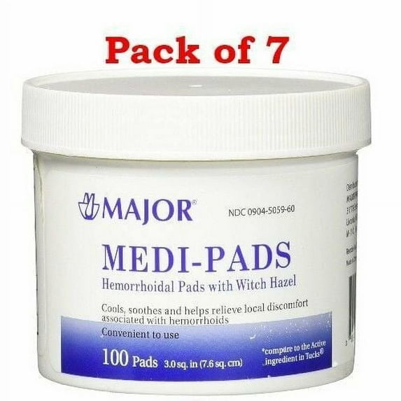 Major Medi-Pads Hemorrhoidal Pads With Witch Hazel, 100 Ct. JarPack of 7