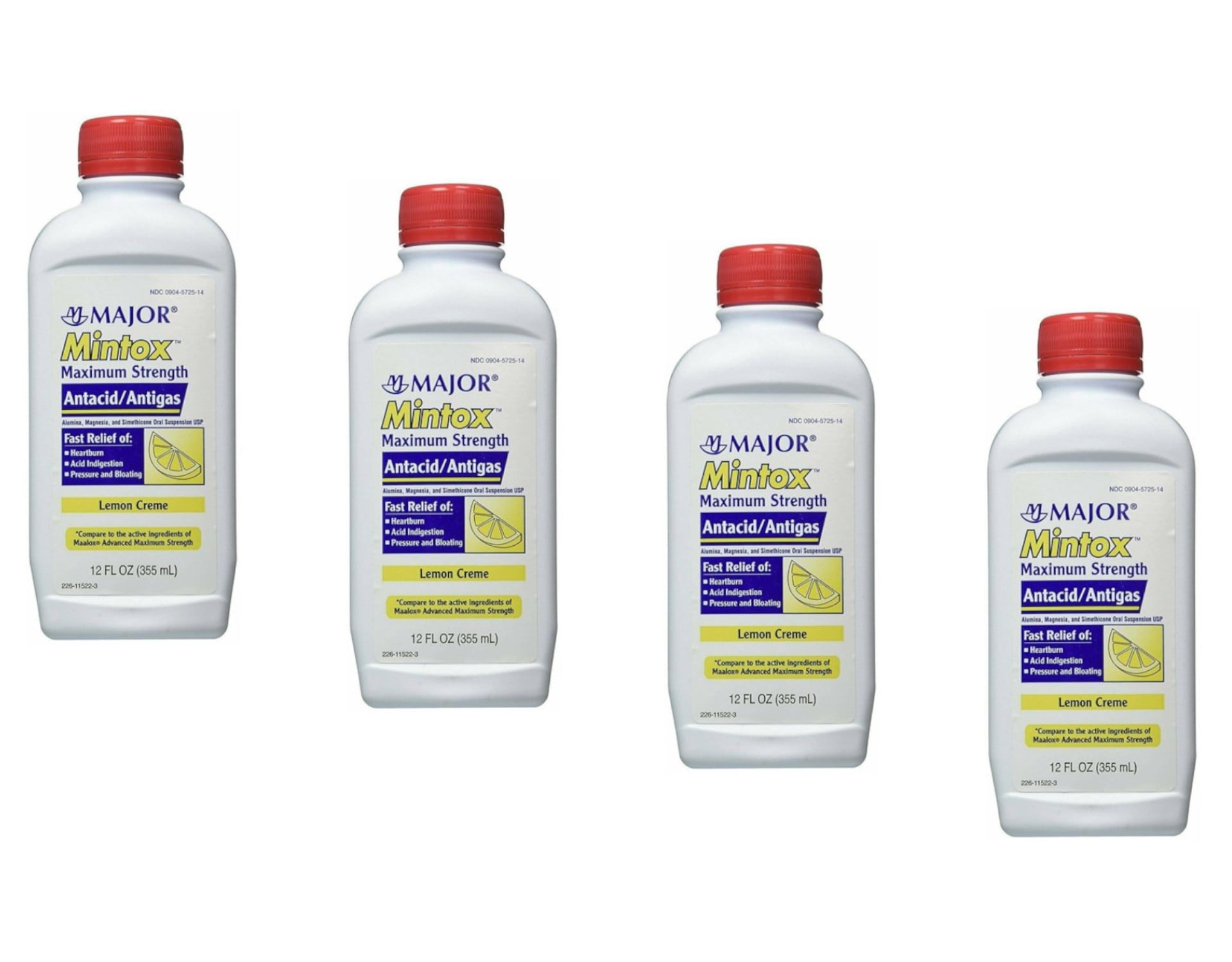 Major Mintox Maximum Strength Antacid/Antigas Liquid, 12 oz. (Set of 4