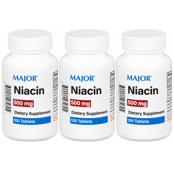 Major Niacin 500mg - Dietary Supplement - 100 Tablets  (Pack of 3)