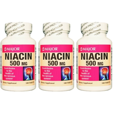 ( Pack Of 3 ) MAJOR NIACIN 500MG TABS NIACIN-500 MG White 100 TABLETS UPC 309042272605