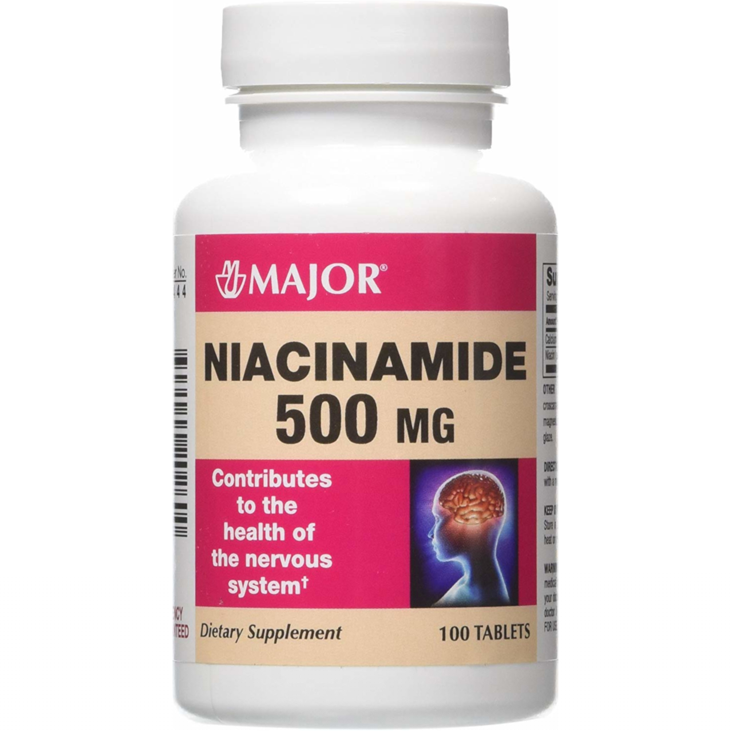 Major Niacinamide Vitamin B3 Tablets, 500 mg, 100 Count