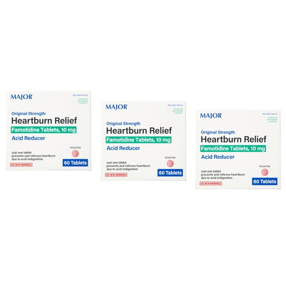 Major Original Strength Heartburn Relief Famotidine Tablets, 10 mg - Pack of 3
