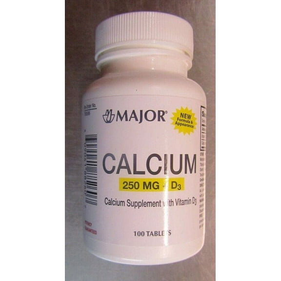 Major Oyster Shell Calcium Carbonate with Vitamin D Tablets, 250 mg, 100 Count