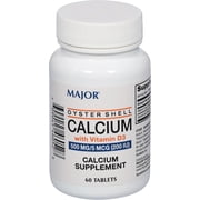 Major Oyster Shell Calcium with Vitamin D Supplement, 500 mg, 60 Count