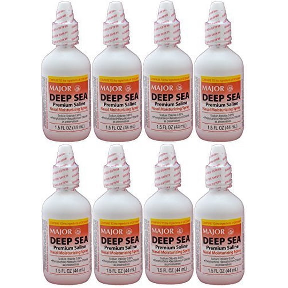 Major Pharmaceuticals Deep Sea Saline Generic for Ocean Nasal Moisturizing Spray, 8 Count,1.5 fl oz