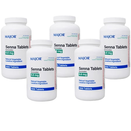 Major Pharmaceuticals Senna Natural Vegetable Laxative Tablets, 1000 Count - Pack of 5