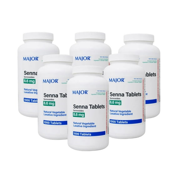 Major Pharmaceuticals Senna Natural Vegetable Laxative Tablets, 1000 Count - Pack of 6