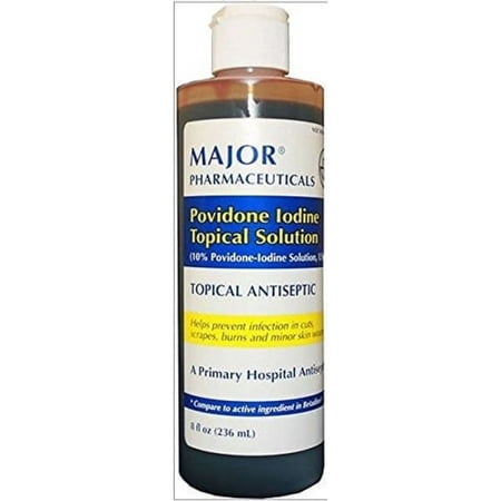 Major Povidone-Iodine Solution 10% 8 Fl Oz | Iodine Liquid | Topical Iodine | Antiseptic Liquid Iodine for Skin | Iodine for Wounds | First Aid Antiseptic Wash for Cuts, Scrapes, Burns