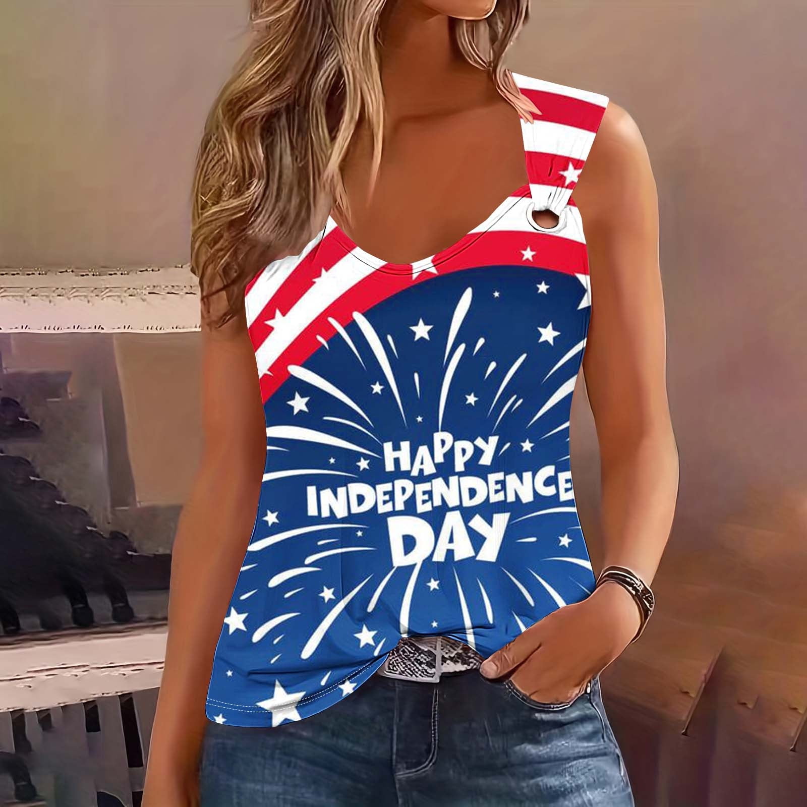 Major Savings Ganfancp Independence Day Women Tops Sleeveless Crew Neck