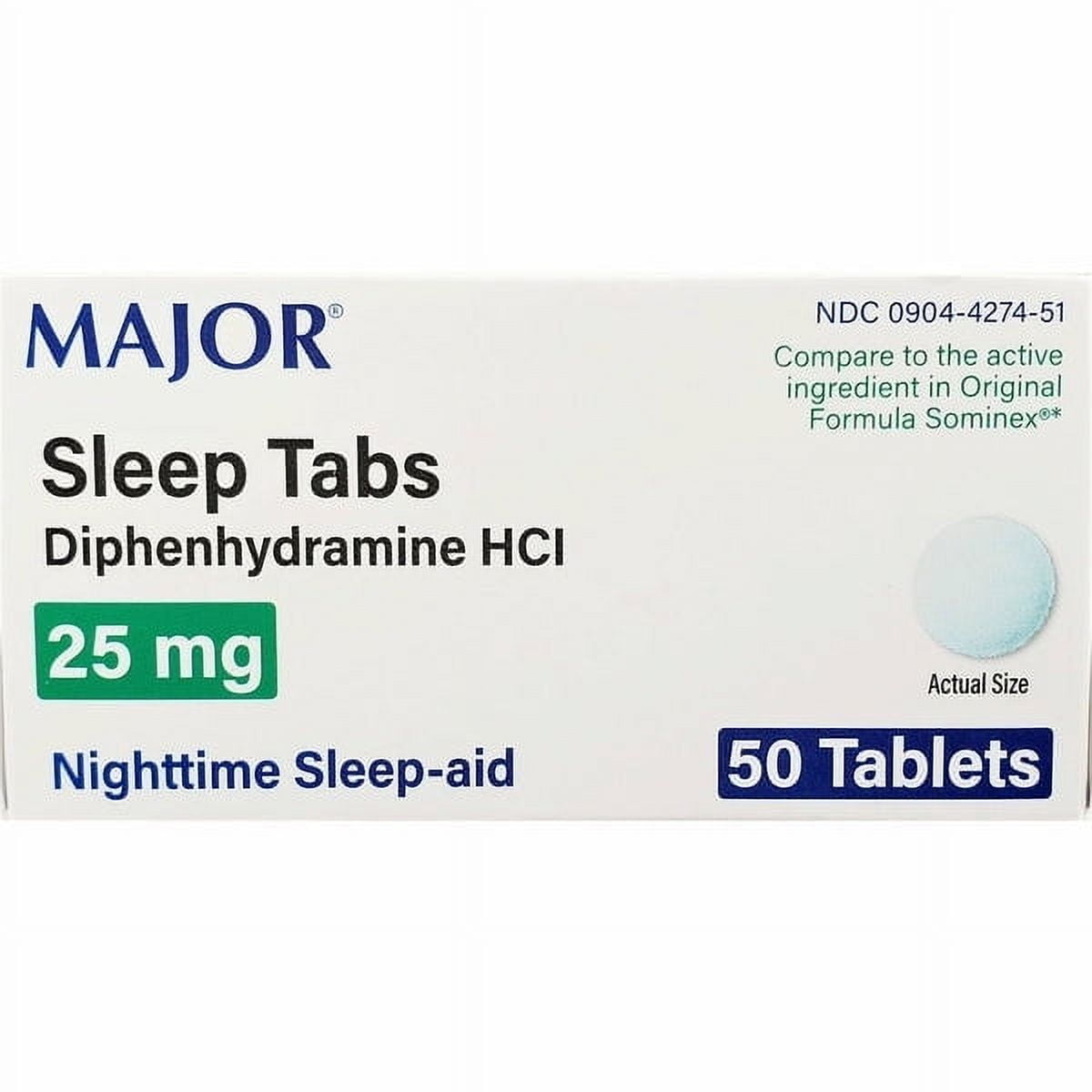 Major Sleep Tabs 25 mg 50 Tablets - Walmart.com