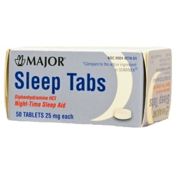 Major Sleep Tabs Boxed Diphenhydramine Hydrochloride-25 Mg Lt Blue 50 Tablets Upc 309044274515