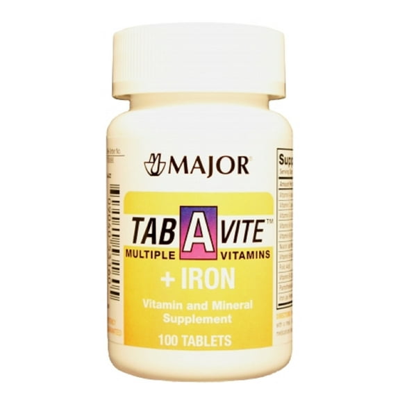 Major Tab-A-Vite Multiple Vitamins + Iron Supplement Tablets, 100 Count
