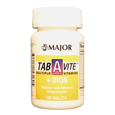 Major Tab-A-Vite Multiple Vitamins + Iron Supplement Tablets, 100 Count