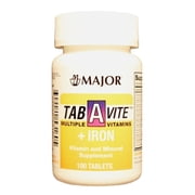 Major Tab-A-Vite Multiple Vitamins + Iron Supplement Tablets, 100 Count